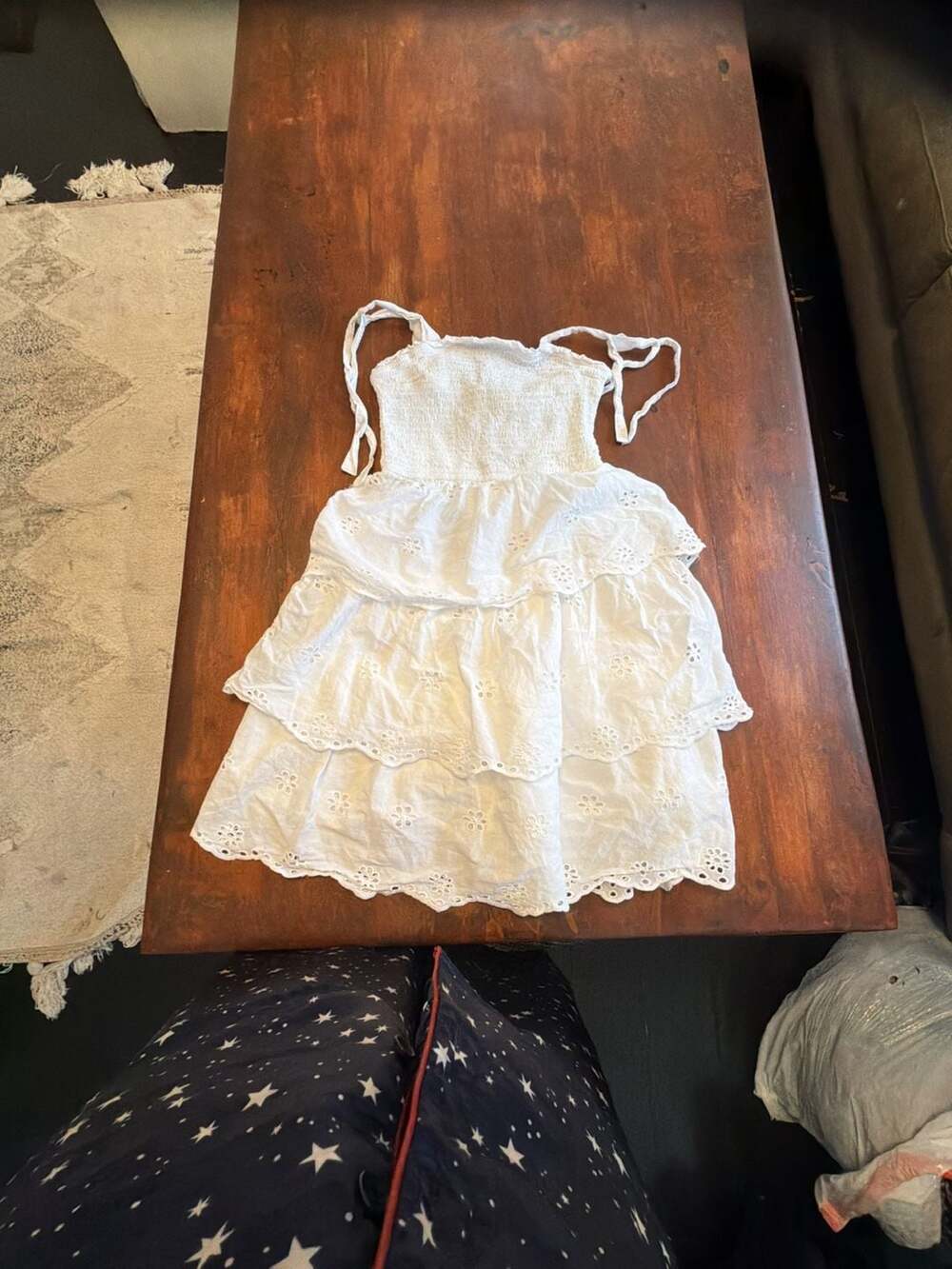 Sincerely Jules White Eyelet Tiered Smocked Dress Size XS